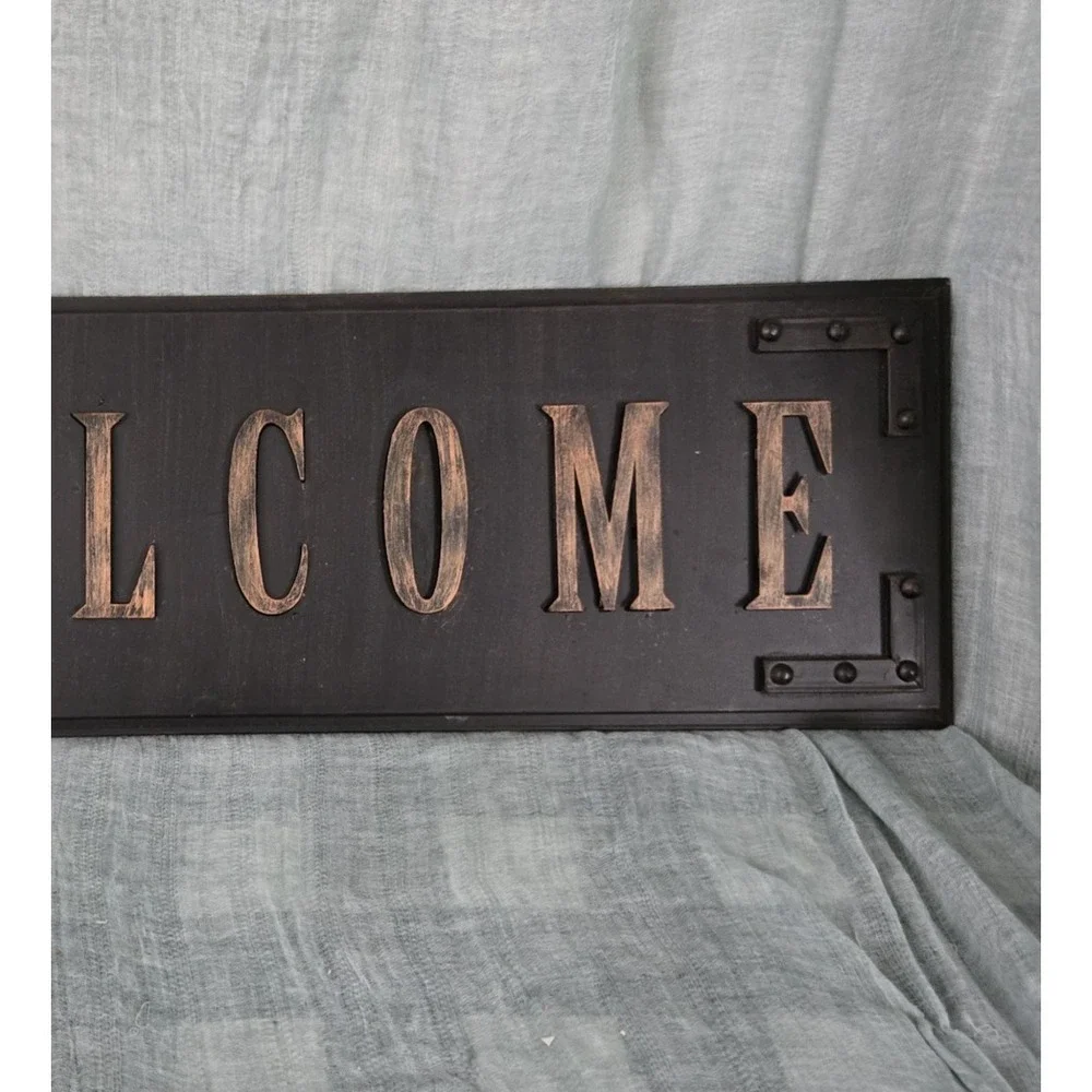 Rustic Metal WELCOME Sign‎ wth Raised Copper Color Letters Wall Mount Hanging